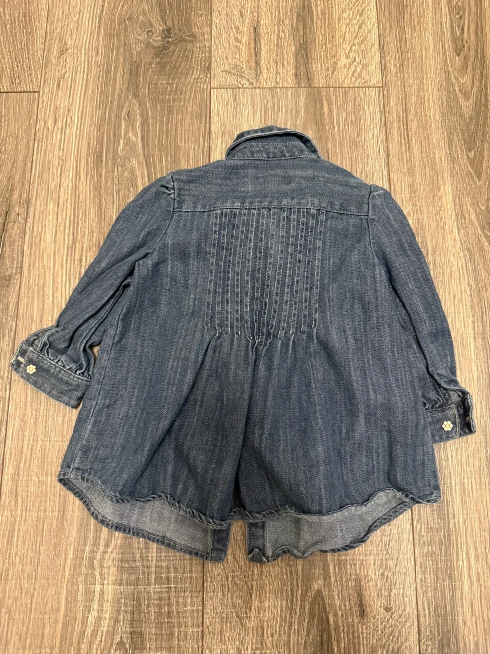 Ralph Lauren Baby Girl Denim Ruffle Button Down Daisy Bead Top Size 12M